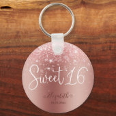 Modern Roos Gold Glitter Sweet 16 Sleutelhanger (Voorkant)