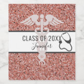 Modern Roos Gold Glitter Verpleegkundige Afstudere Wijn Etiket (Enkel label)