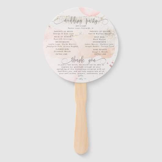 Modern Roos Gold Glitter Wedding Program Handje Fa Handwaaier (Achterkant)