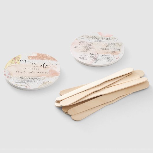 Modern Roos Gold Glitter Wedding Program Handje Fa Handwaaier (Niet-gemonteerd)