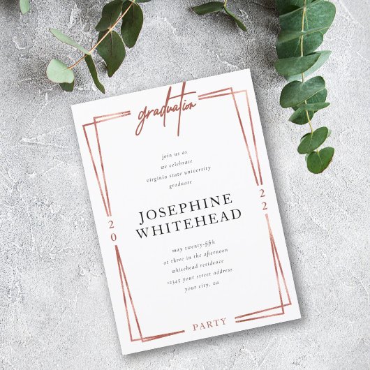 Modern Roos Gold Graduation Party Kaart