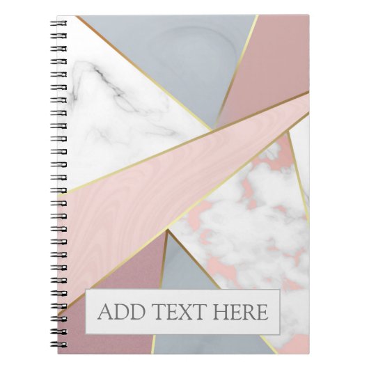 Modern Roos Gold Grey Marble Monogram Notitieboek (Voorkant)