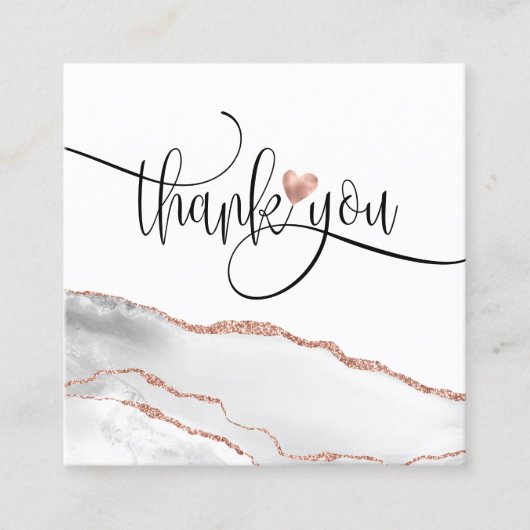 Modern roos Gold Heart Bedankt voor uw bestelling Vierkante Visitekaartje (Voorkant)