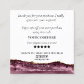 Modern roos Gold Heart Bedankt voor uw bestelling Vierkante Visitekaartje (Achterkant)