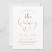 Modern Roos Gold Heart Calligraphy Script Wedding Kaart (Voorkant)