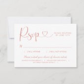 Modern Roos Gold Heart Calligraphy Script Wedding RSVP Kaartje (Voorkant)