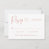 Modern Roos Gold Heart Calligraphy Script Wedding RSVP Kaartje (Voorkant)