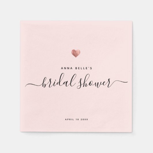 Modern Roos Gold Heart Chic Script Vrijgezellenfee Servet (Voorkant)