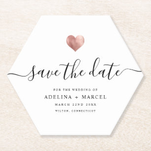 Modern Roos Gold Heart Save the Date Kartonnen Onderzetters