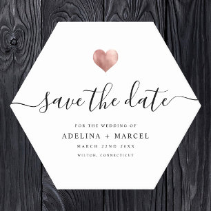 Modern Roos Gold Heart Save the Date Kartonnen Onderzetters