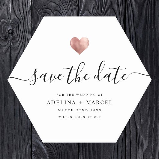 Modern Roos Gold Heart Save the Date Kartonnen Onderzetters