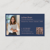 Modern Roos Gold House Logo Photo Navy Realtor Visitekaartje (Achterkant)