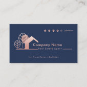 Modern Roos Gold House Logo Photo Navy Realtor Visitekaartje (Voorkant)