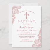 Modern Roos Gold Lace Cross Girl Baptisme Kaart (Voorkant)