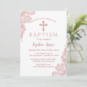 Modern Roos Gold Lace Cross Girl Baptisme Kaart (Staand voorkant)