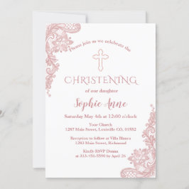 Modern Roos Gold Lace Cross Girl Christening Kaart