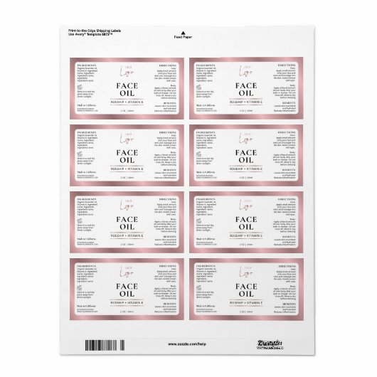 Modern Roos Gold Logo 2OZ Cosmetische huidverzorgi Etiket (Full Sheet)