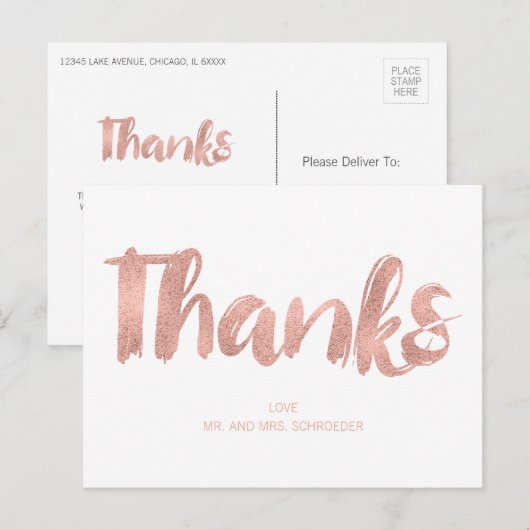 Modern Roos Gold Love Wedding Hartelijk dank Brief Briefkaart (Voorkant / Achterkant)