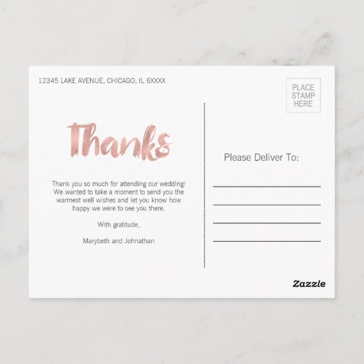 Modern Roos Gold Love Wedding Hartelijk dank Brief Briefkaart (Achterkant)