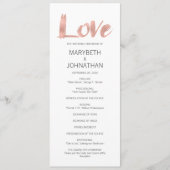Modern Roos Gold Love Wedding Programme Programmakaart (Voorkant)