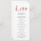 Modern Roos Gold Love Wedding Programme Programmakaart (Voorkant / Achterkant)
