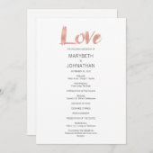 Modern Roos Gold Love Wedding Programme Programmakaart (Voorkant / Achterkant)