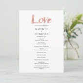 Modern Roos Gold Love Wedding Programme Programmakaart (Staand voorkant)