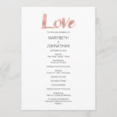 Modern Roos Gold Love Wedding Programme Programmakaart (Voorkant)