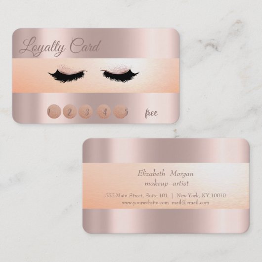 Modern Roos Gold Makeup, Faux Lashes Loyalty Card (Voorkant / Achterkant)