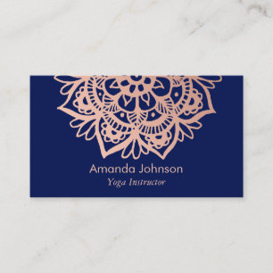 Modern Roos Gold Mandala Dark Blue Yoga Instructor Visitekaartje