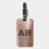 Modern Roos Gold Metal Twee Monogram Initiaal Bagagelabel (Voorkant verticaal)