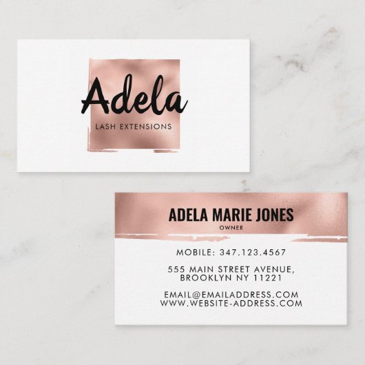 Modern Roos Gold Metallic Sparkle Chic Square Naam Visitekaartje (Voorkant / Achterkant)