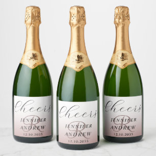 Modern Roos Gold Monogram Bruiloft Mousserende Wij Sparkling Wijnetiket