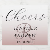 Modern Roos Gold Monogram Bruiloft Mousserende Wij Sparkling Wijnetiket (Enkel label)