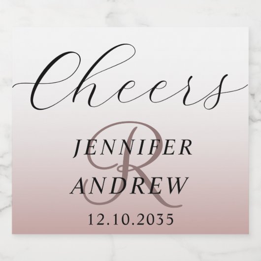 Modern Roos Gold Monogram Bruiloft Mousserende Wij Sparkling Wijnetiket (Enkel label)