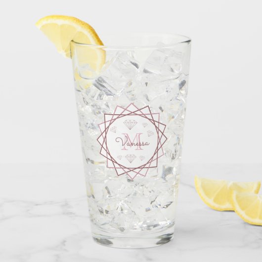 Modern Roos Gold Monogram Geometric v2 Glas (Voorkant ijs)