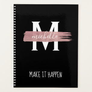 Modern Roos Gold Monogram & Motivation Black Planner