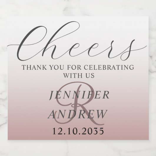 Modern Roos Gold Monogram Weddenschap Sparkling Wijnetiket (Enkel label)