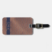 Modern Roos Gold Navy Blue Chevron Monogram Bagagelabel (Voorkant horizontaal)