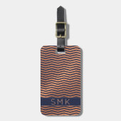 Modern Roos Gold Navy Blue Chevron Monogram Bagagelabel (Voorkant verticaal)