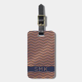 Modern Roos Gold Navy Blue Chevron Monogram Bagagelabel