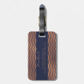 Modern Roos Gold Navy Blue Chevron Monogram Bagagelabel (Achterkant verticaal)
