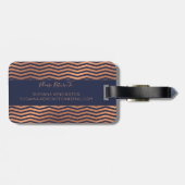 Modern Roos Gold Navy Blue Chevron Monogram Bagagelabel (Achterkant horizontaal)