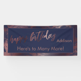 Modern Roos Gold Navy Blue Marble Happy Birthday Spandoek