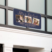 Modern Roos Gold Navy fotocollage 50e verjaardag Spandoek (Buitenkant Gebouw)