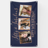 Modern Roos Gold Navy fotocollage 50e verjaardag Spandoek (Verticaal)