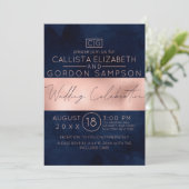 Modern Roos Gold Navy Stripe Waterverf bruiloft Kaart (Staand voorkant)