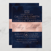 Modern Roos Gold Navy Stripe Waterverf bruiloft Kaart (Voorkant / Achterkant)