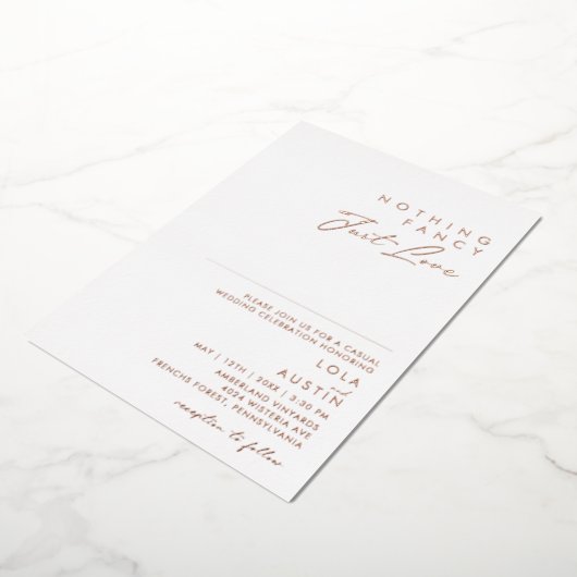 Modern | Roos Gold Niets Fancy Net Love Real Folie Uitnodiging (Gedraaid)