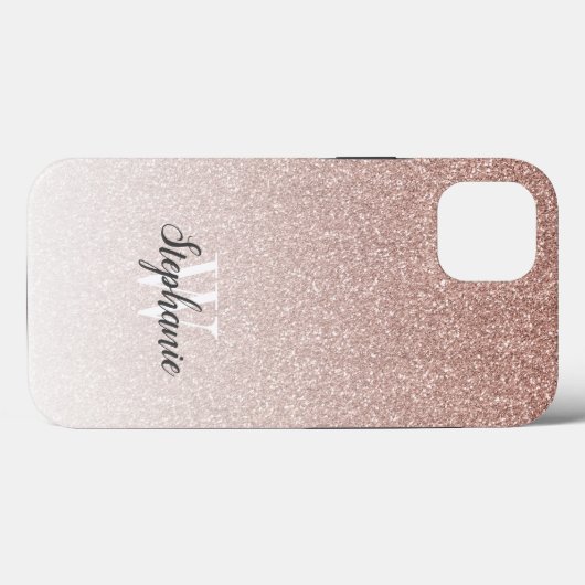 Modern Roos Gold Ombre Glitter Monogram Case-Mate iPhone Case (Achterkant (horizontaal))